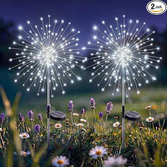 btfarm 2 Pack 120 LED Solar Garden Lights Outdoor, 8 Modes Firework Lights Solar Powered, Waterproof Twinkle Fairy Light Outside for Yard Patio Pathway Pool Christmas Party Decorative, Cool White