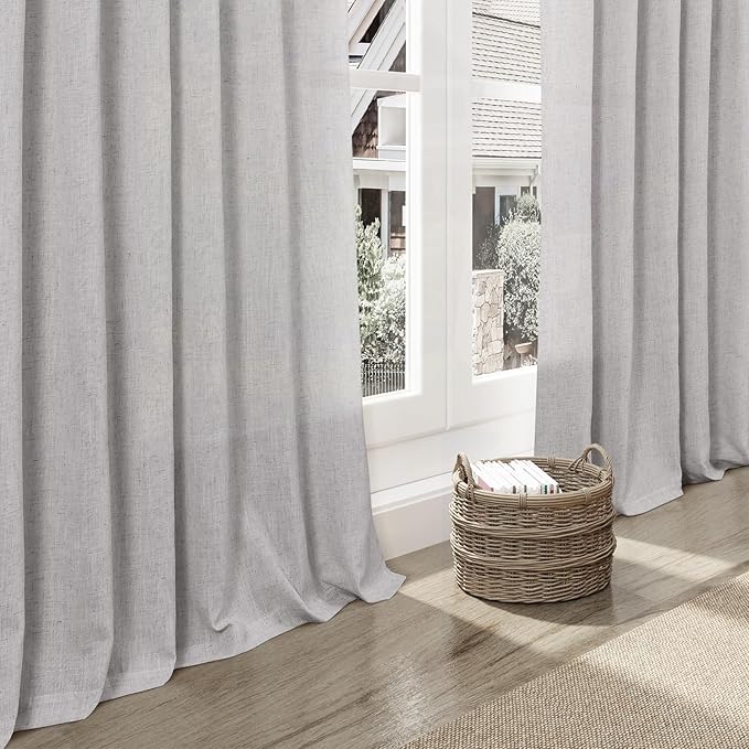 Grey Linen Curtains 90 Inch Length 2 Panels Set for Living Room Rod Pocket Back Tab Pleated Window Curtain Drapes Neutral Rustic Farmhouse Decor Grey Dining Room Curtain 90 Inches Long