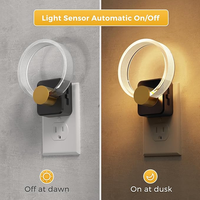 L LOHAS LED Night Lights Plug into Wall, 2 Pack Plug in Night Lights with Light Sensor, 3000K Soft White, 0-100LM Brightness Adjustable, Acrylic Nightlight for Bathroom Bedroom Hallway