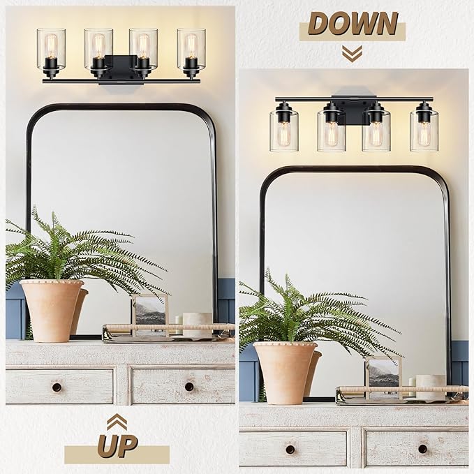 SKEJAO Bathroom Vanity Lights Over Mirror,Bathroom Light Fixture Wall Sconce Lighting for Bedroom,Living Room (Black, 4-Light)