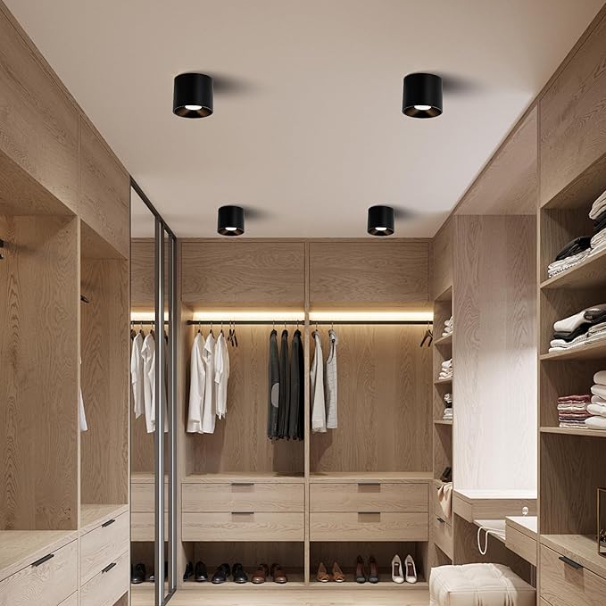 Flush Mount Dimmable Ceiling Light, Modern Close to Ceiling Light Fixtures for Hallway, Closet, LED 3000K Black Cylinder Ceiling Light Spot Lights for Living Room Kitchen Entryway Foyer