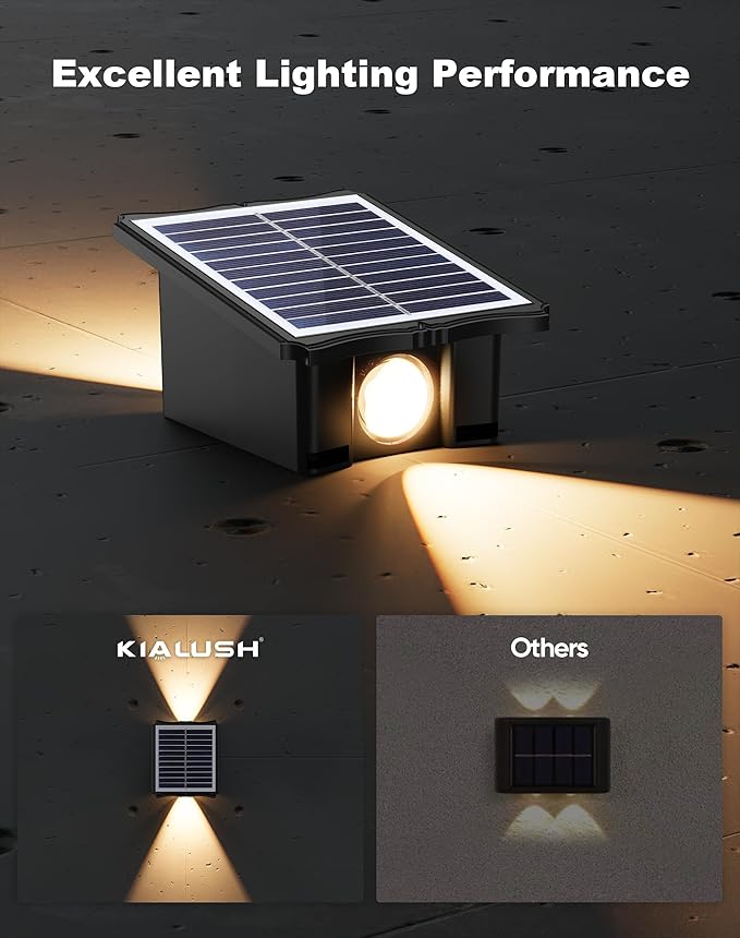 Solar Wall Lights Outdoor 6500K 3000K, 4 Pack 1500mAh Wall Lights Solar Powered, IP65 Outdoor Up and Down Solar Lighting for Wall