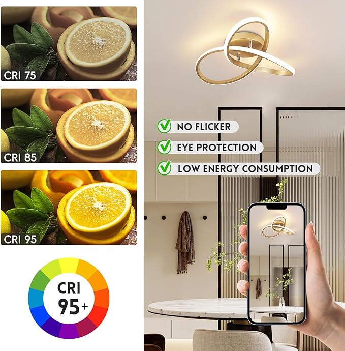 CANEOE Modern Led Ceiling Light,Dimmable Close to Ceiling Light with Remote Control Gold Flush Mount Ceiling Lamp for Bedroom Living Room Kitchen Laundry Room Lamp Lighting Fixtures