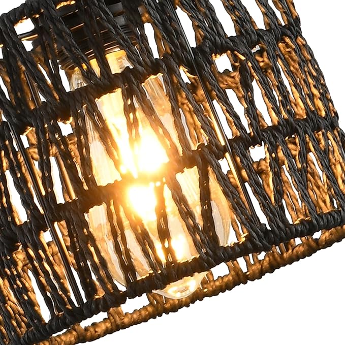 Woven Pendant Light Boho Chandelier, Rattan Pendant Lights Kitchen Island, Farmhouse Pendant Lighting with Hand Woven Wicker Shade, Boho Chandelier Light Fixtures Ceiling Hanging Light