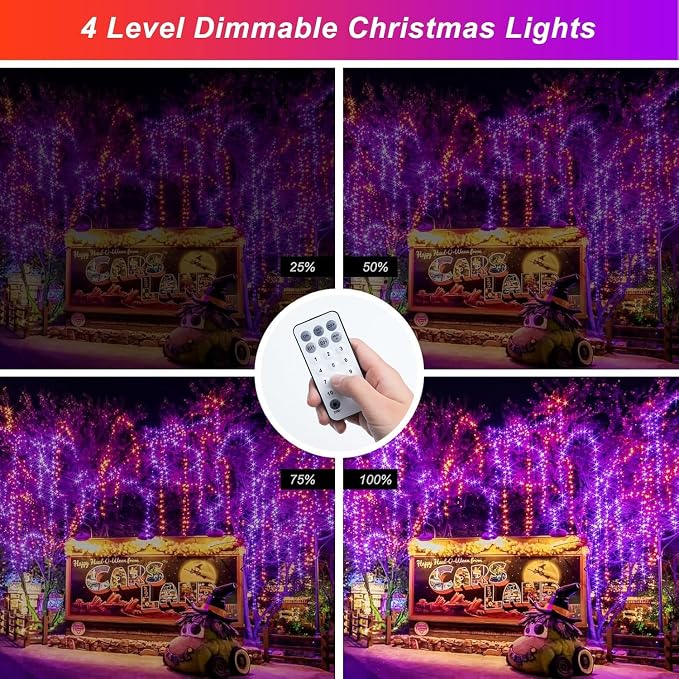 JMEXSUSS 2 Pack 33ft 100 LED Orange Purple Halloween Lights Indoor Outdoor, Color Changing Christmas Lights Plug in, Connectable Clear Wire String Light for Christmas Tree Party Xmas Decorations