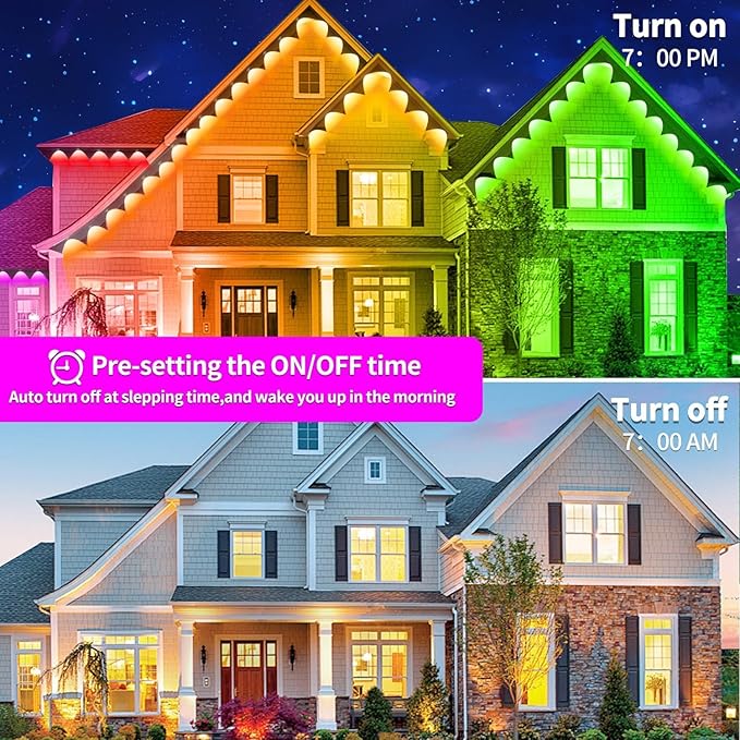 65.6FT Permanent Outdoor RGB Lights,IP67 Waterproof Smart LED Eaves Lights with App/Remote Control,for Christmas and All Holiday Decor,Daily and Accent Lighting,House Roof and Garden Lighting