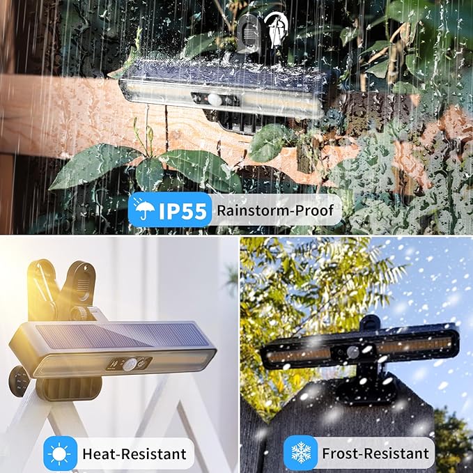 Clip On Solar Motion Lights Outdoor Waterproof, 4 Pack Motion Sensor Outdoor Lights with 36 LEDs, 3000K, Portable Solar Powered Security Light for Fence Garage Camping(Black)