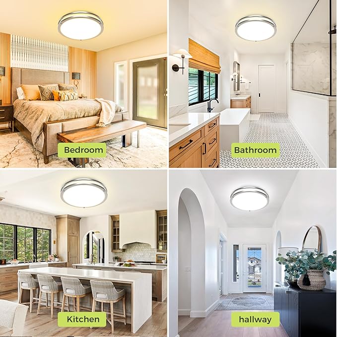 hepside Flush Mount LED Ceiling Light with Remote, Dimmable& 3000K-6500K Adjustable Ceiling Light Fixture, Timer, Night light, 13 inch Brushed Nickel Ceiling Lamps for Kitchen Bathroom Bedroom Hallway
