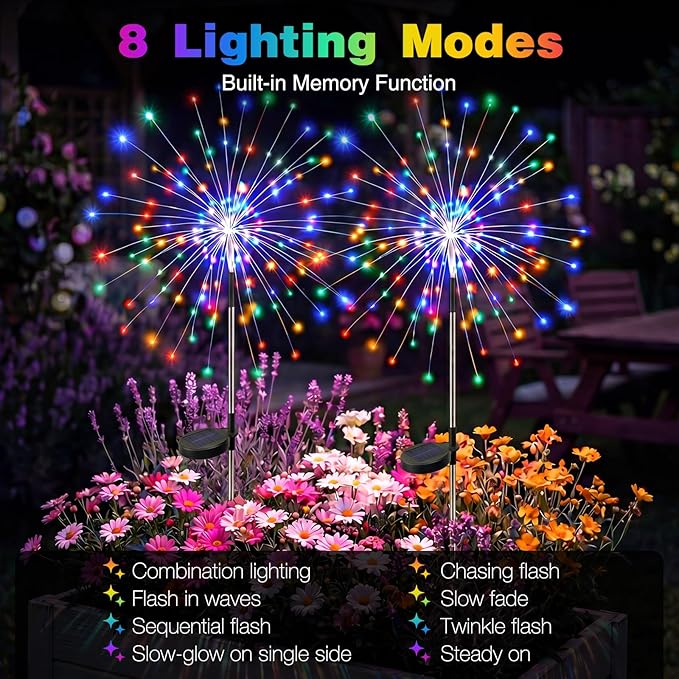 btfarm 10 Pack Solar Garden Lights Outdoor, 8 Modes Firework Lights Solar Powered, Waterproof Twinkle Fairy Light Outside for Yard Patio Pathway Pool Christmas Party Decorative, Multicolor