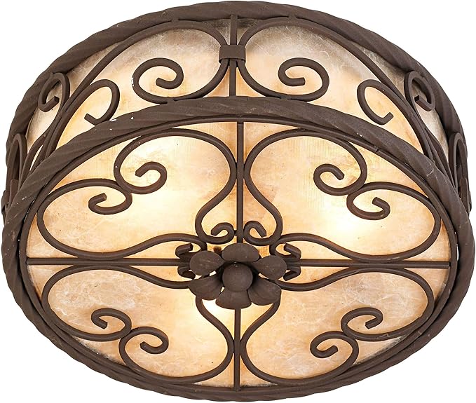 John Timberland Natural Mica Collection Farmhouse Rustic Ceiling Light Flush Mount Fixture 12" Wide Dark Walnut Drum Shade for Bedroom Hallway Living Room Dining Room Bathroom Kitchen