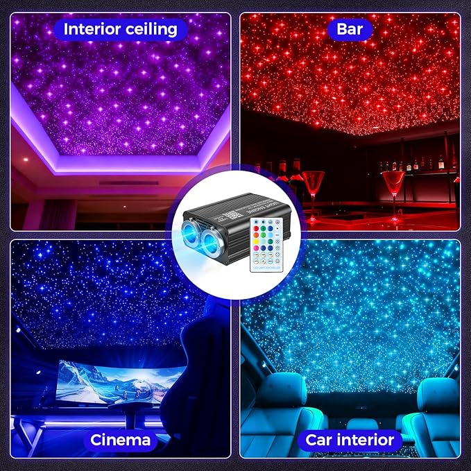 32W Headliner Light Kit, Twinkle Starlights for Car Decor 1000pcs 0.03in 9.8ft, Fiber Optic Star Ceiling Lights APP/Remote Control, Music Sync & Sound Activated RGBW for Car & Home Ceiling