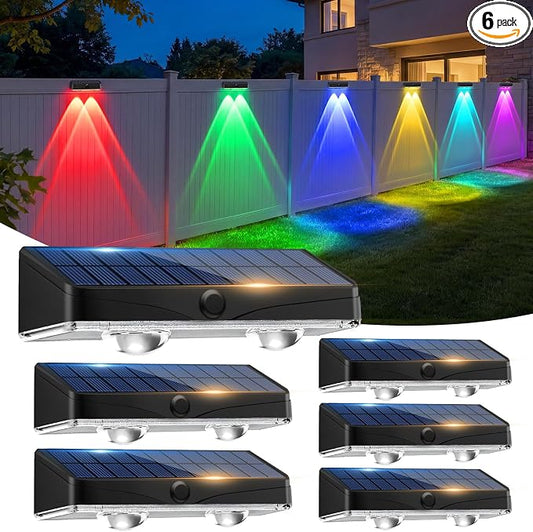 kolpop Solar Fence Lights Outdoor,11 Modes & 9 Colors Fence Lights Solar Powered,IP65 Waterproof, 60LM LED Solar Lights for Patio,Backyard,Outside,Railing,Wall,Nighttime,Party,Pool,6 Pack