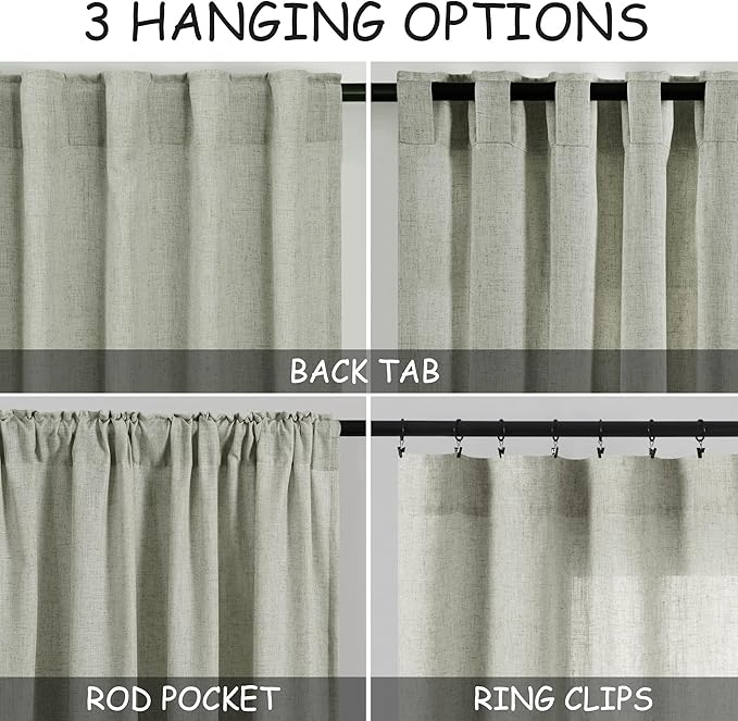 Sage Green Large Window Curtains Light Filtering Semi Sheer Privacy Linen Textured Curtain for Patio Sliding Glass Door Extra Wide Rustic Farmhouse Drapes for Living Room Bedroom Sunroom 100x90 Inch