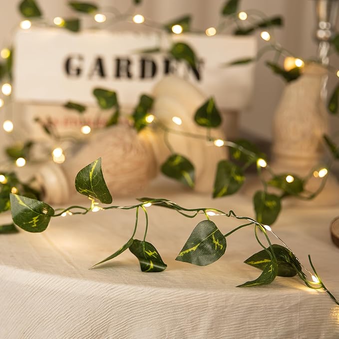 Vine with Fairy Lights, 33ft 100 LEDs Vine Lights Pothos Battery Operated Indoor String Lights, Artifical Garland Leaf Fairy Light Wall Wedding Garden Dorm Bedroom Decor