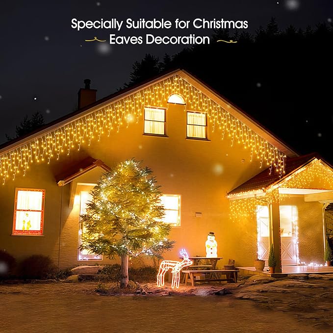 WBao Christmas Lights Outdoor, 432 LED 33FT Icicle Lights with 81 Drops, Remote Control, 3 Timer Settings, 8 Modes, Waterproof, Connectable Fairy Lights for Wedding, Holiday Eaves Decor, Warm White