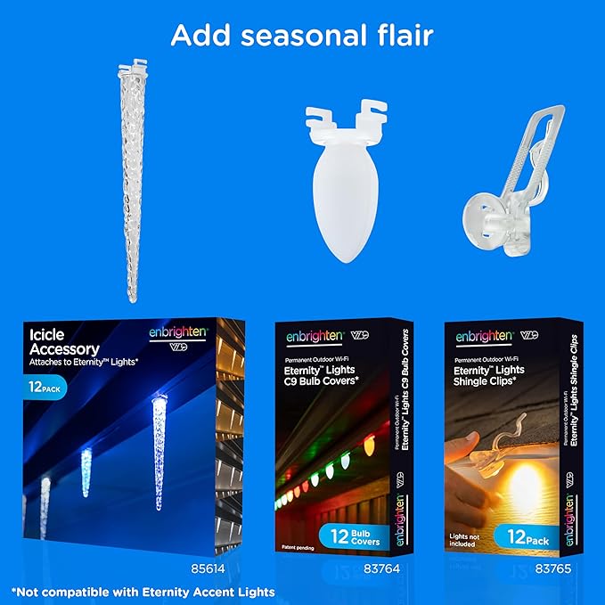 Enbrighten Eternity Permanent Outdoor Lights, 100ft with 72 RGBWIC LED Lights, App‑Controlled, Cuttable, Christmas, Accent & Year‑Round Eave Lighting, Works with Alexa & Google Home, 82730