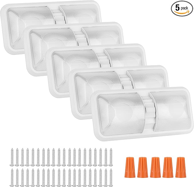RVZONE 12V Led RV Ceiling 1100 Lumen Double Dome Light | RV Interior Lighting Fixture with ON/Off Switch for RV Trailer Camper Truck Van Boat Car (5 Pack Natural White 4000-4500K)