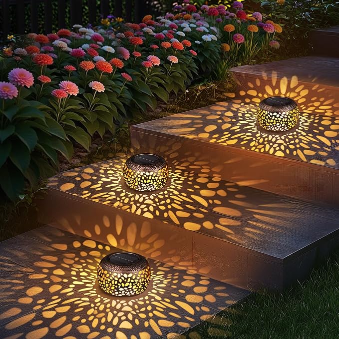 Solar Lanterns Outdoor Waterproof Decor: 2 Pack Red Copper Hollow Out Retro Metal Solar Lights - Unique Gardening Gifts for Women Mom - Outside Patio Porch Yard Tabletop Decorations 2 Lighting Modes