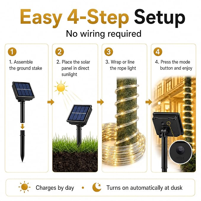 LairtPOW Solar Rope Light 2 Pack Waterproof IP65 39FT 100LEDs Outdoor LED ‎Solar Outdoor Lights for Party Garden Yard Home Wedding Christmas Halloween Holiday Tree Decoration Lighting