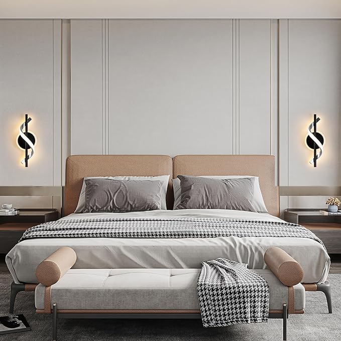EIDISUNY LED Wall Sconces Indoor, 12W LED Wall Mount Lights, Modern Spiral Wall Lamp, 3000K Warm White LED Light Fixture for Stairs Living Room Bedroom Aisle Hallway (Warm White, Black)