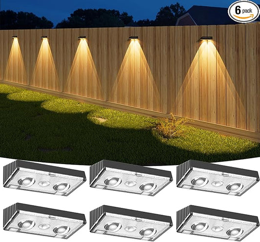 Bridika Solar Fence Lights Outdoor Waterproof, 6 Pack Solar Powered Deck Lights for Backyard, Wall, Patio & Garden - 8 Color Changing Modes, Bright LED with Lens, Dusk to Dawn Black