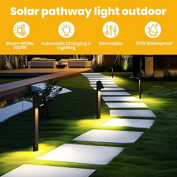 SOTTLOT Solar Pathway Lights, 3000K Metal Solar Landscape Lights Outdoor | 4 Working Modes, 500LM Solar Path Lights, IP65 Waterproof Solar Walkway Light for Outside Garden Yard Patio Lawn Decor, 2pcs