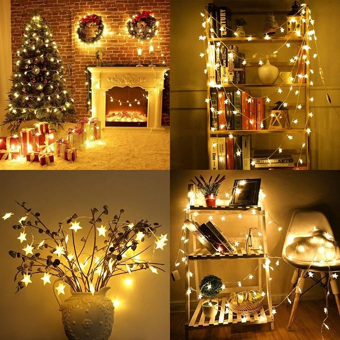 ITICdecor Star String Lights 15 FT 30 LED Fairy Christmas Light Battery Operated Indoor Outdoor Twinkle Lights Bedroom Decor for Party Wedding Xmas Tree (Warm White)