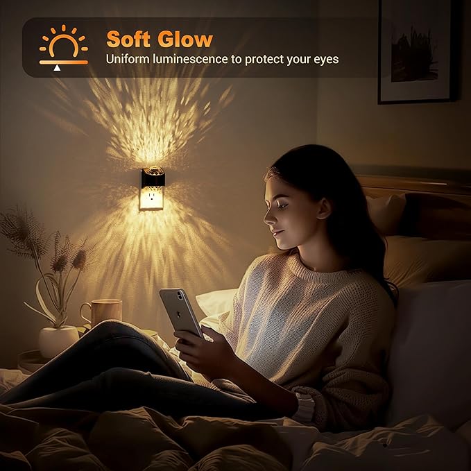JandCase Night Lights Plug into Wall, 2 Pack Star Projector Night Light with 3000K Soft White, Automatic Galaxy Nightlight Plug in with Light Sensor for Bathroom Hallway Room Decor