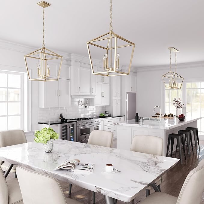 ML Lighting 3244-MG Transitional Four Light Pendant, Champ, Gld Leaf Finish, Modern Gold