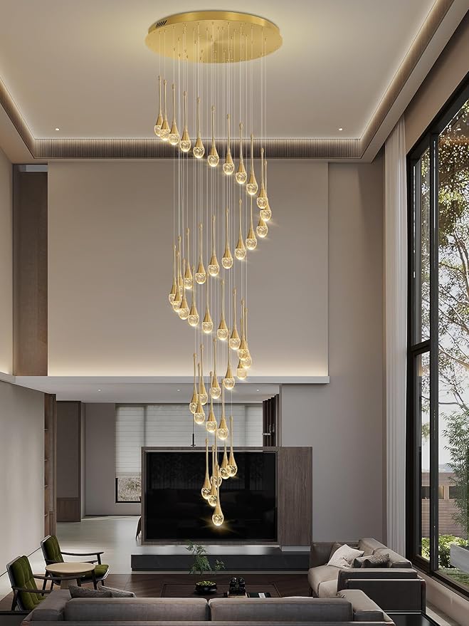 ykolupty H197 Foyer Chandeliers for high Ceiling Luxury Hanging Lights High Ceiling Pendant Lighting for Living Room Staircase Dimmable 2700K-6000K