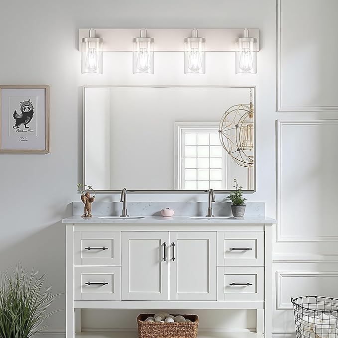 Aipsun Brushed Nickel Bathroom Light Fixtures 4 Lights Vanity Light for Bathroom Lighting Fixtures Over Mirror(Exclude Bulb)