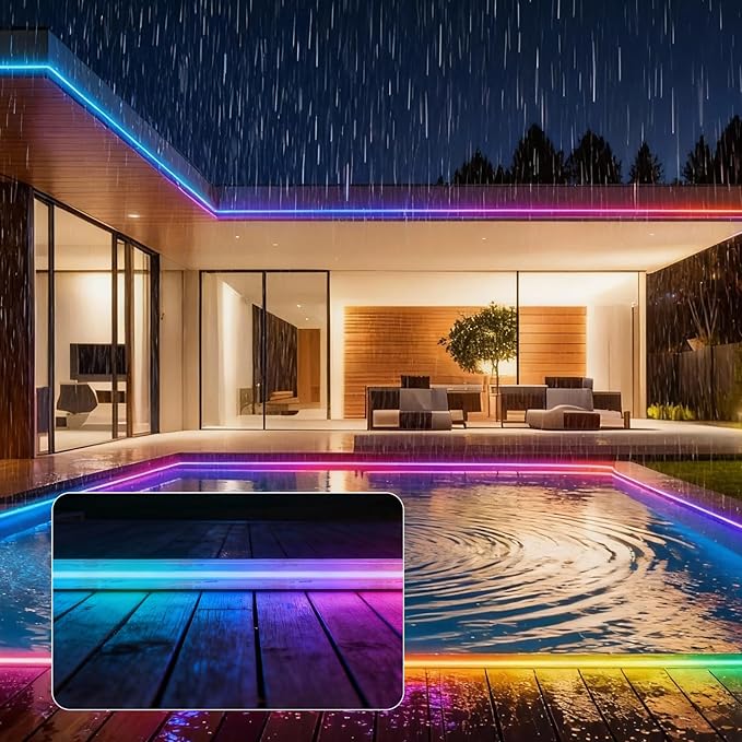 80ft COB RGB+IC LED Strip Lights, Bright Dream Color COB LED Light Strip with RF Remote App Control Music Sync Color Changing for Garden Outdoor Home Decor Pool Patio Party DIY Decoration-2 Rolls