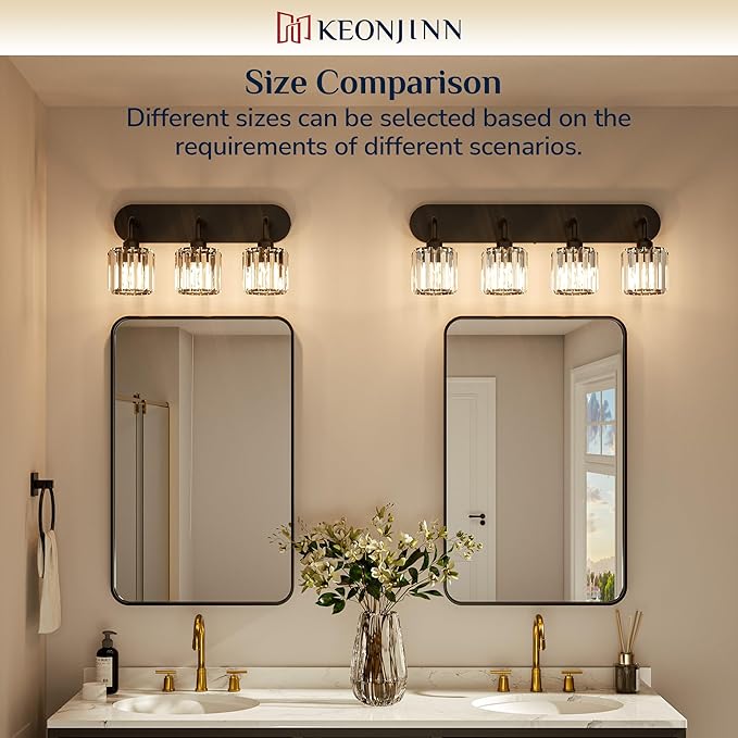 Keonjinn 5-Light Bathroom Light Fixtures, Crystal Black Bathroom Vanity Lights Over Mirror, Vanity Lighting Fixtures with Crystal Square Shades (E26 Socket, Exclude Bulb)