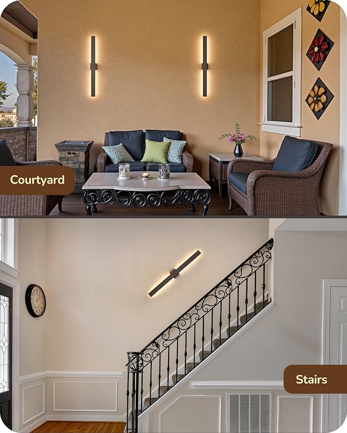 EDISHINE 2 Pack Modern Outdoor Wall Lights Dimmable, 39.3" Rectangular Outdoor Wall Sconce, 3CCT, Iron & PC, IP65 Waterproof, Long Front Porch Light for Patio, Yard, Oil Rubbed Bronze
