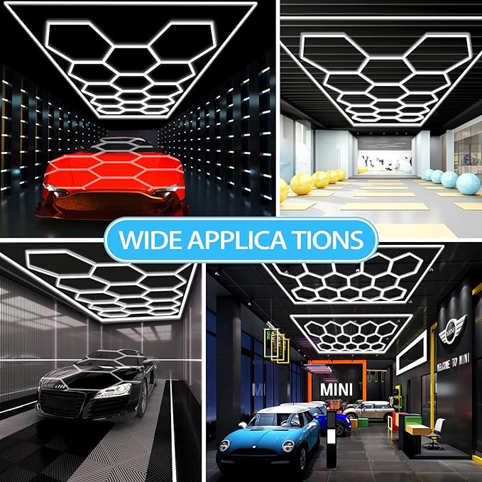 LZHOME Updated Bigger Size Hexagon LED Garage Light: Ultra-Bright Hex Ceiling Lights, Hexagon led Lights for Garage Warehouse Workshop Gym Basement