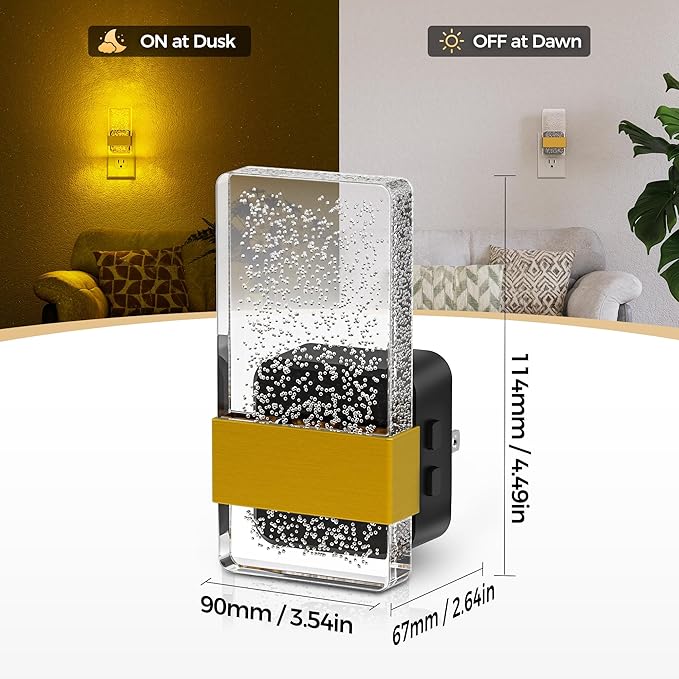 DORESshop LED Night Lights Plug into Wall, [2 Pack] 3 Level Dimmable Night Light, Rotatable Bubble Decorative Nightlight, Dusk to Dawn Sensor, Wall Sconce-Style Design Nightlights for Bathroom, RGB