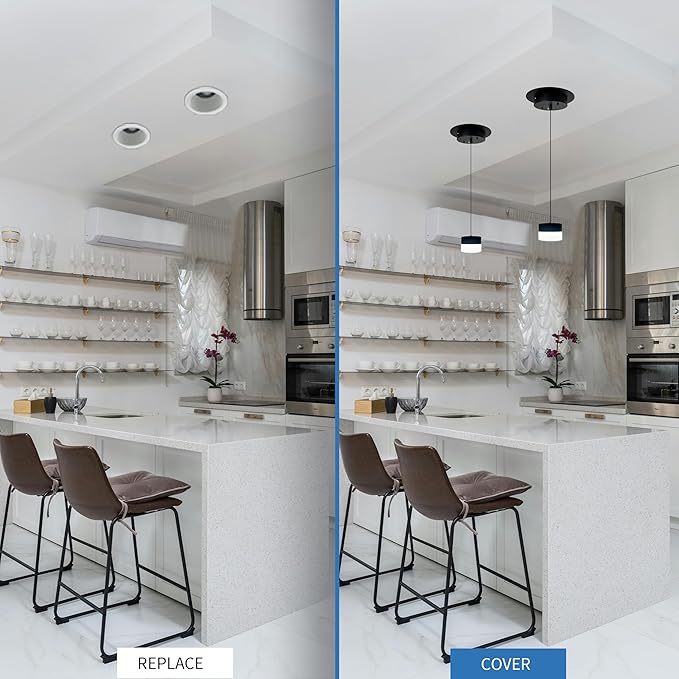 Jolux 5/6" Black Instant Recessed Can Light Conversion Kit, No Tool Needed, Can to Pendant, Ceiling & Hanging Light Upgrade Converter, Front & Side Mount, Kitchen Bedroom Livingroom Hallway, 1 Pack