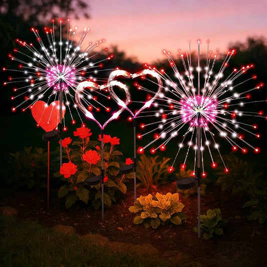 PEVOROS Garden Decor Solar Lights Outdoor,4 Pack 120LED Waterproof Colorful Solar Garden Lights Your Outdoor Decoration,Yard, Patio, Porch,Flower Pot,Pathway, for 4th of July(Red, White, Pink)