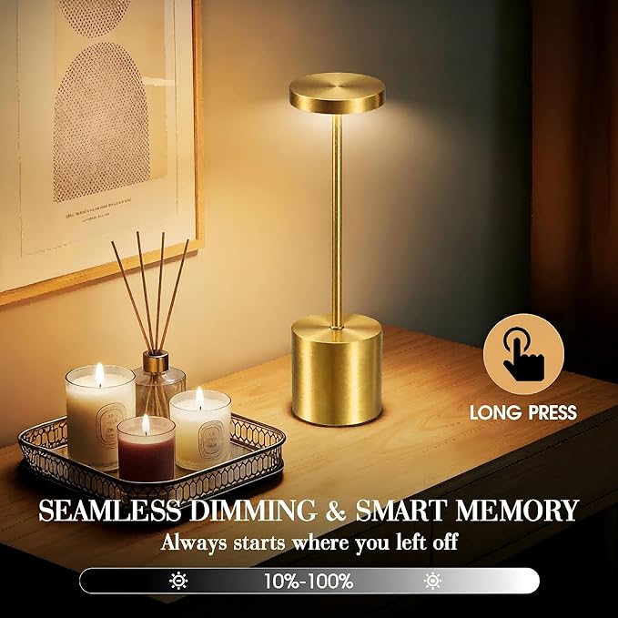 AUDLES Gold Cordless Table Lamp Set of 2, 5000mAh Rechargeable Lamp with Touch Control & Stepless Dimming, 3 Light Modes, IP54 Waterproof Portable Light for Dining Table, Patio, Bedroom, Power Outage