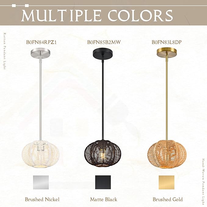 Mini Rattan Pendant Light Hemp Rope Rattan Light Fixture Woven Pendant Wicker Chandelier Boho Chandelier for Bedroom Kitchen Island
