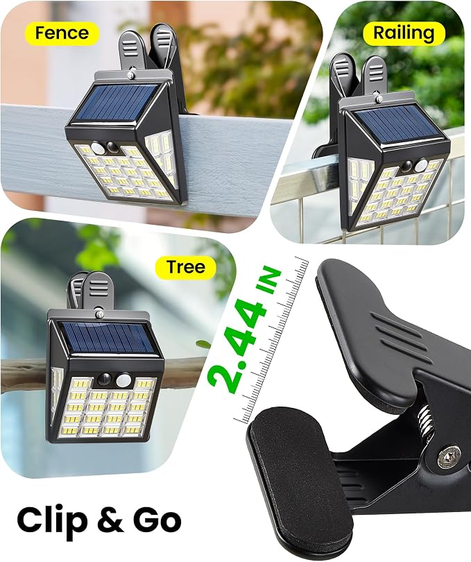 160LEDs Clip on Solar Lights Outdoor, Motion Sensor Outdoor Lights, Clip on Solar Fence Lights Outdoor, IP65 Waterproof Solar Lights for Deck Yard Garden Camping (1 Pack)