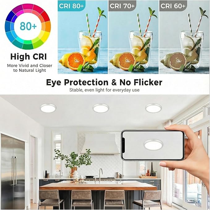 libtit 15inch LED Flush Mount Ceiling Light, Dimmable & 5Color Temperatures (3000K-6500K), 30W Round Slim White Light Fixture for Bedroom Livingroom Garage Kitchen