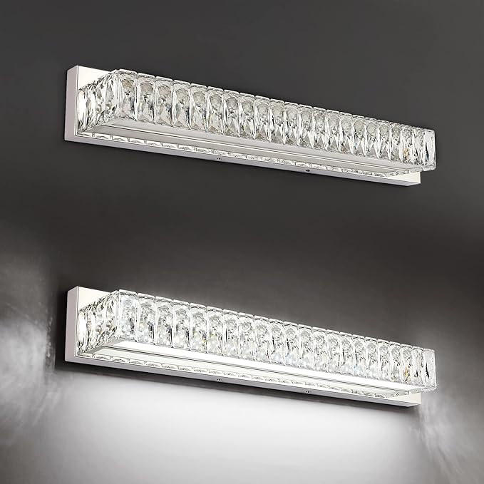ZUZITO Modern Bathroom Light Fixtures Over Mirror 30 inch Crystal Chrome LED Vanity Light Bar White Light 6000K (7500-760mm)