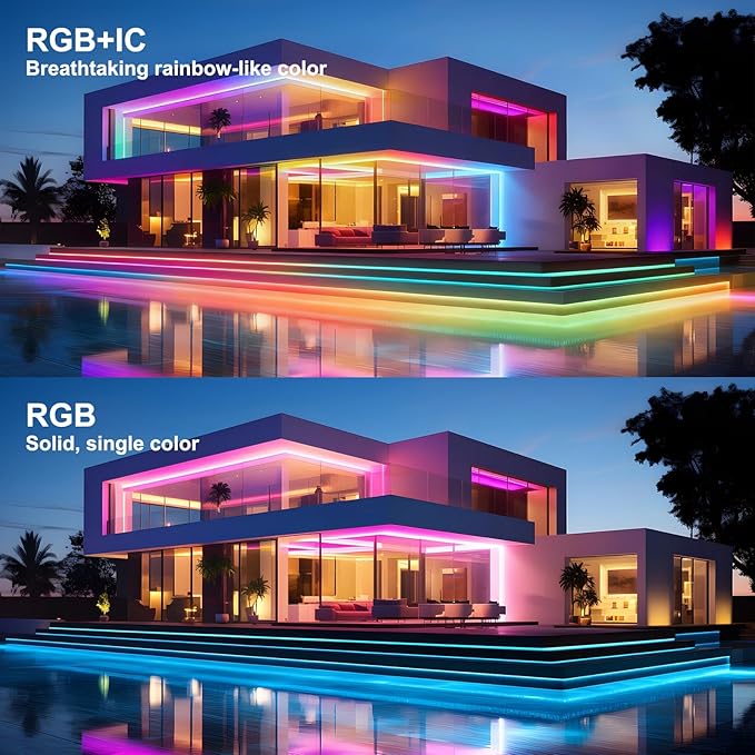 80ft COB RGB+IC LED Strip Lights, Bright Dream Color COB LED Light Strip with RF Remote App Control Music Sync Color Changing for Garden Outdoor Home Decor Pool Patio Party DIY Decoration-2 Rolls