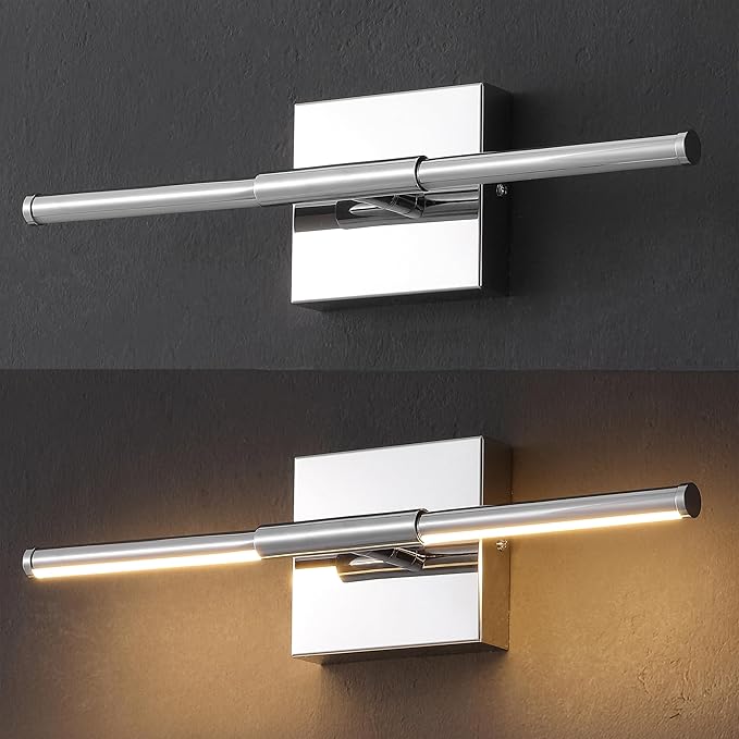 JONATHAN Y 16.25" Chrome Modern Dimmable Integrated LED Wall Sconce, Minimalist Adjustable Metal Vanity Light for Bathroom Mirror, Bedroom, Hallway, 3000K, ETL Listed JYL7039A