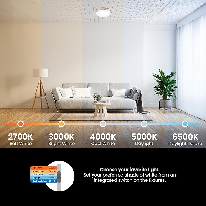 Feit Electric 9" Adjustable White LED Ceiling Light, Dimmable Flush Mount Fixture, Brushed Nickel Finish, Selectable Color Temperature, 900 Lumens, 50,000-Hour Lifespan, FM9/5CCT/NK