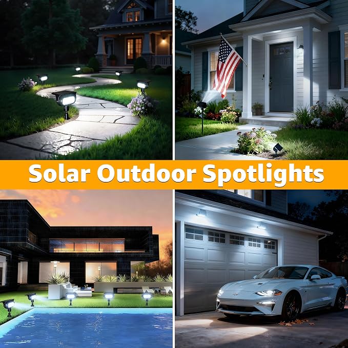 Ollny Solar Lights Outdoor Waterproof IP65, 360° Rotation Solar Spot Lights Outdoor, Long Last 2 Lighting Modes Solar Powered Garden Yard Spot Solar Lights for Outside Landscape 4 Pack (Cool White)