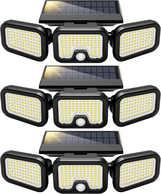 VIVOHOME Solar Flood Lights Outdoor, 256 LED 2500LM Motion Sensor Lights, 3 Adjustable Heads Security Lights, IP65 Waterproof, 270° Wide Lighting Angle Solar Powered Lights for Porch, Yard, 3 Pack