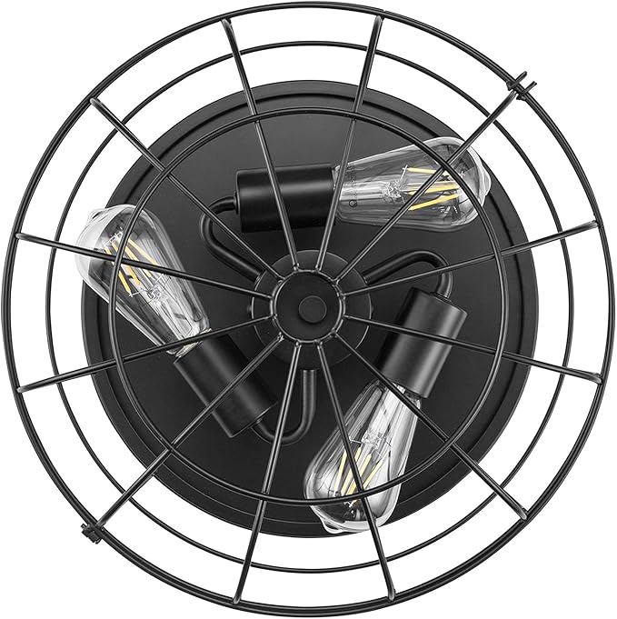 Prominence Home Lincoln Woods 15" Matte Black Industrial Flush Mount Light with Cage - 51552-01