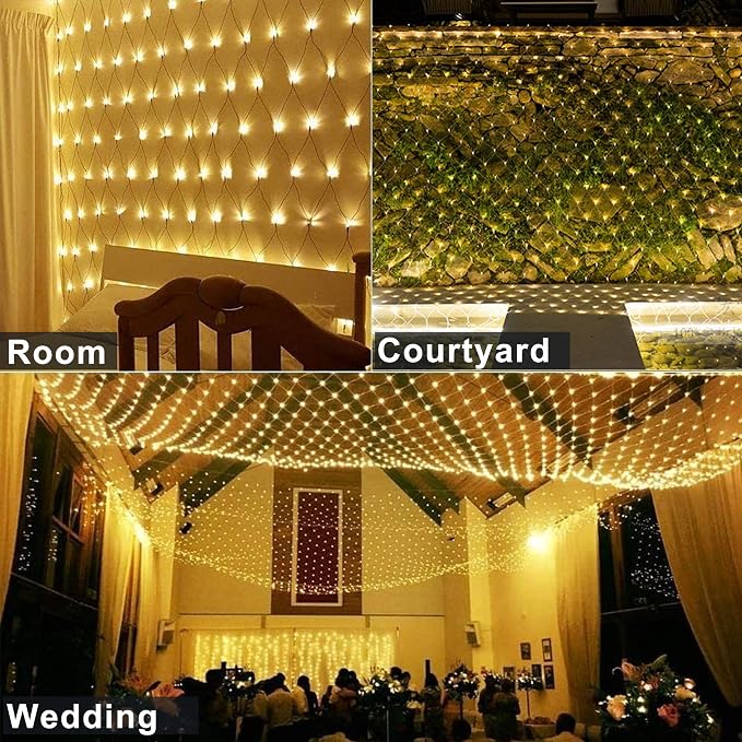 woohaha Outdoor Christmas Net Lights, 9.8FTx6.6FT 192 LED Plug-in Mesh Lights with 8 Lighting Modes, Connectable Light for Bush Christmas Garden Tree Holiday Wedding Party Decor,Warm White